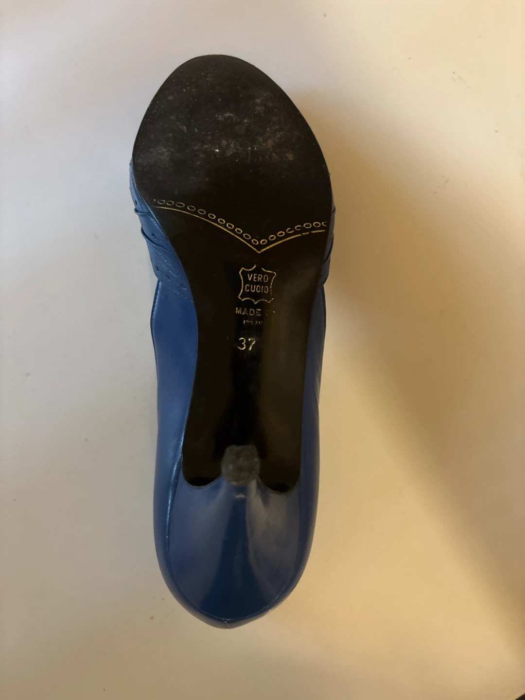 Blue Leather Peep-Toe Heels - photo 3