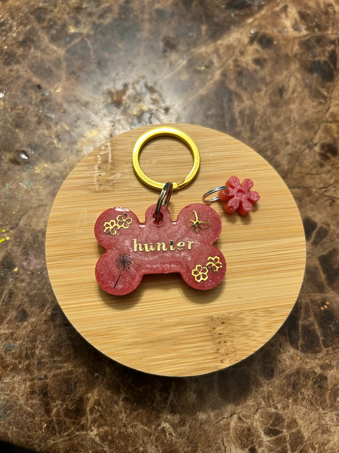 Custom Resin Dog Tag Keychain - Red Bone Shape