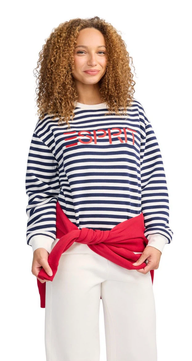 ESPRIT Women’s Striped Fleece Embroidered Logo Sweatshirt NWT - photo 4