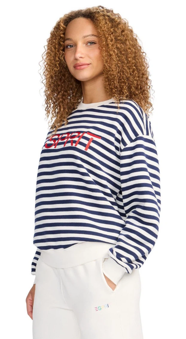 ESPRIT Women’s Striped Fleece Embroidered Logo Sweatshirt NWT - photo 5
