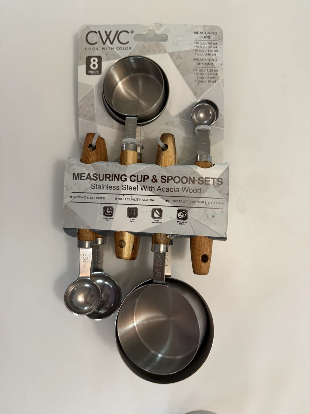 CWC 8 Piece Stainless Steel Measuring Cups & Spoons Set