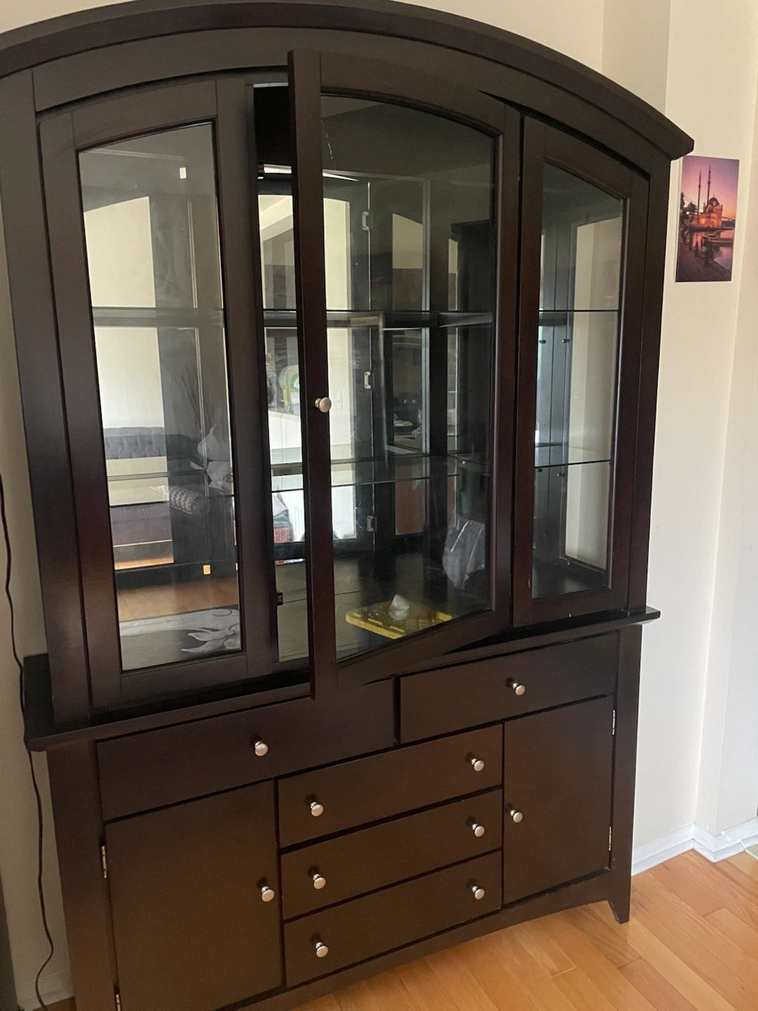 Dark Brown China Cabinet with Glass Doors