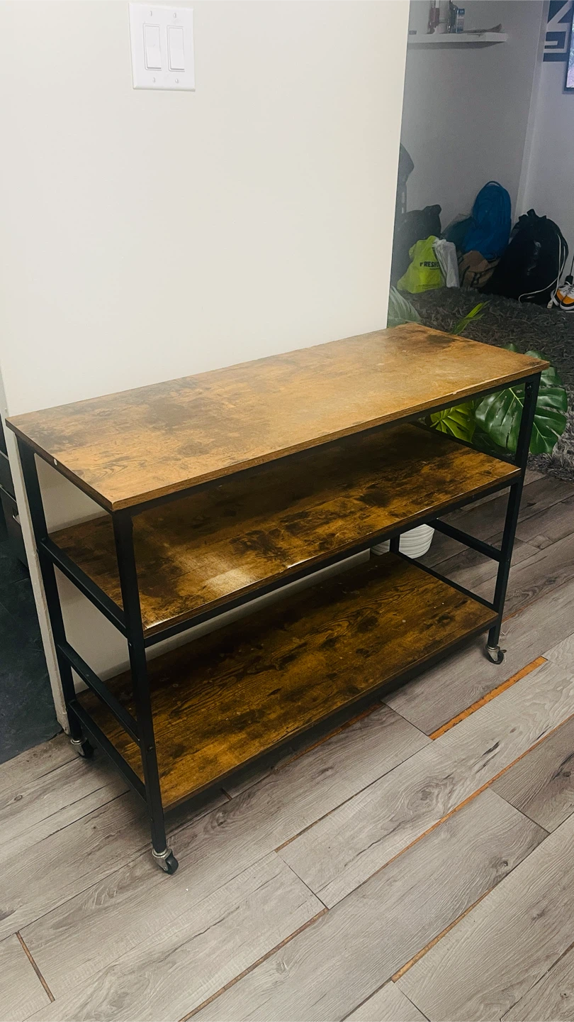 3-Tier Wood Shelf Unit with Wheels