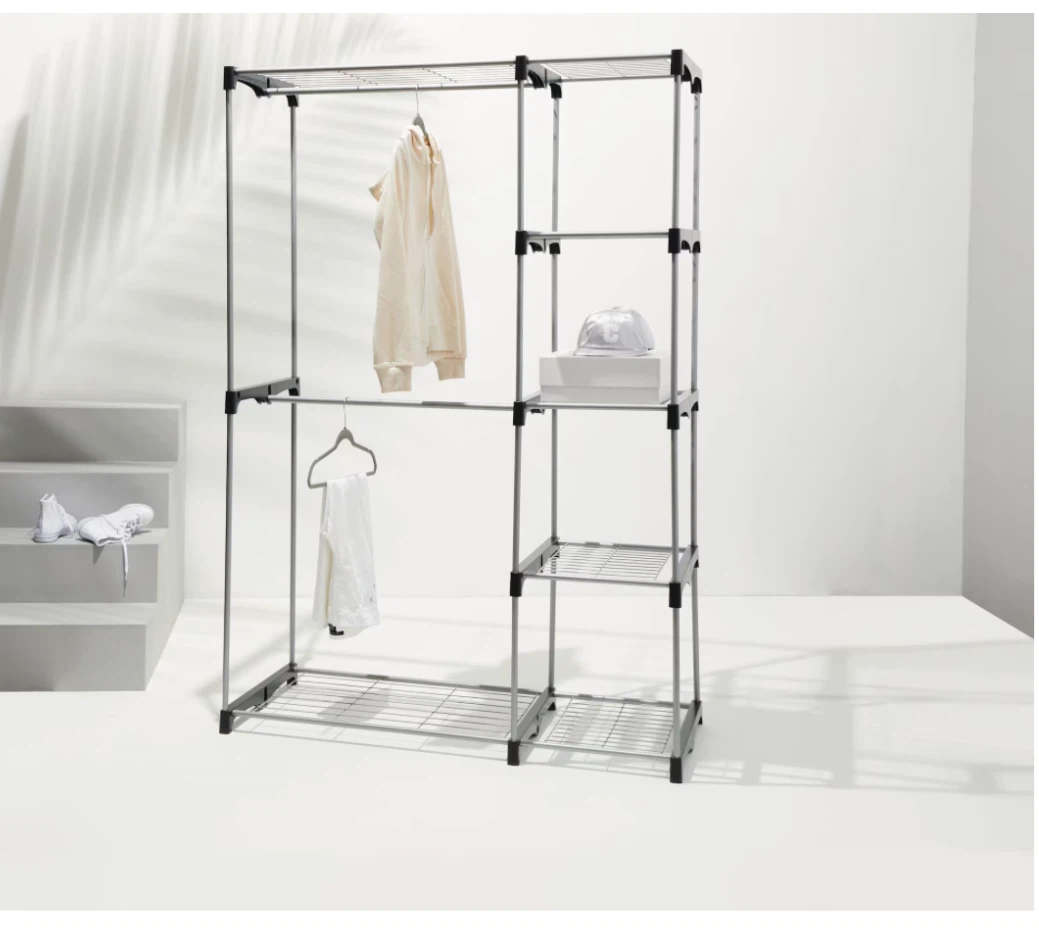 Metal Clothing Rack with Shelves