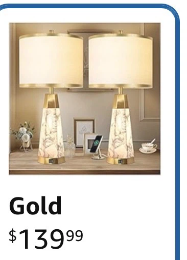 Set of 2 Gold Bedside Lamps with USB Ports - photo 3