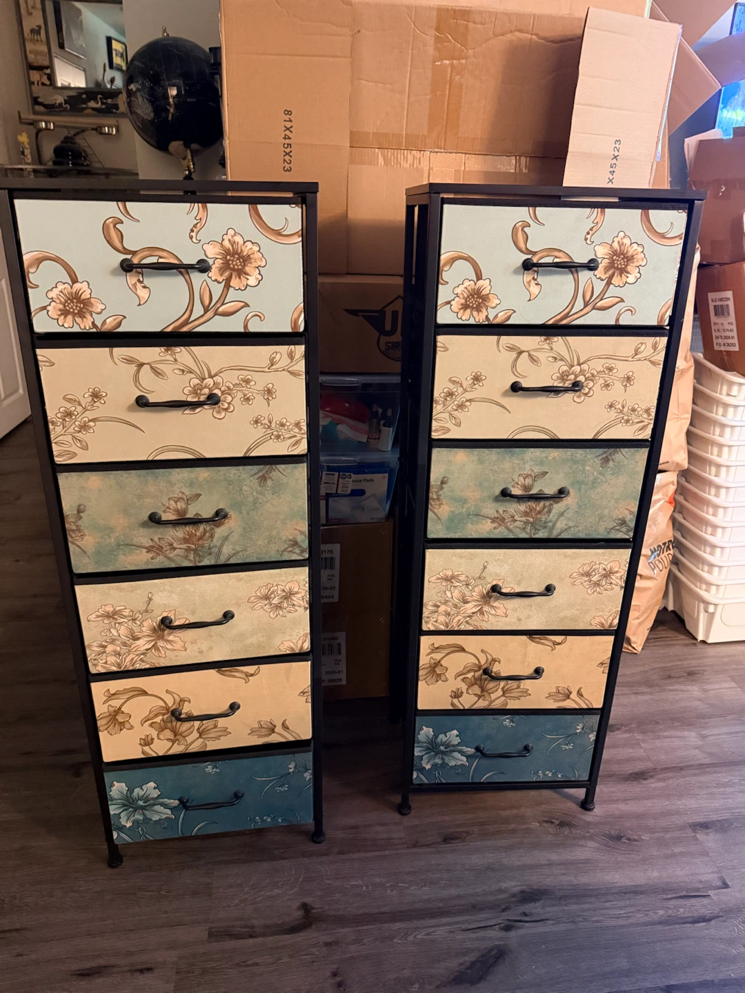 Five Drawer Storage Units with Floral Pattern