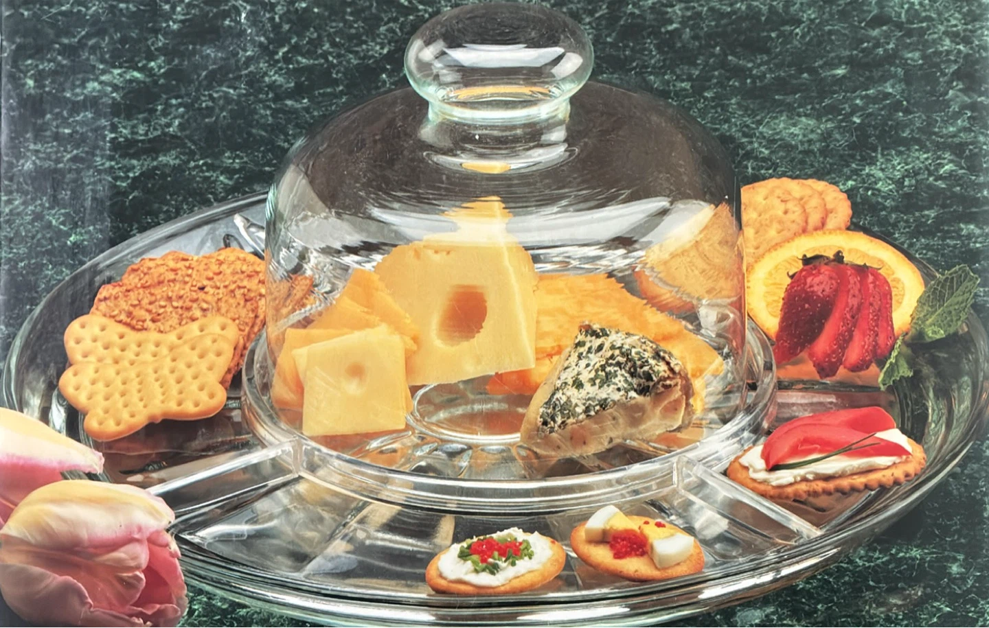 New in box Elegance Cheese Service Set with Glass Dome