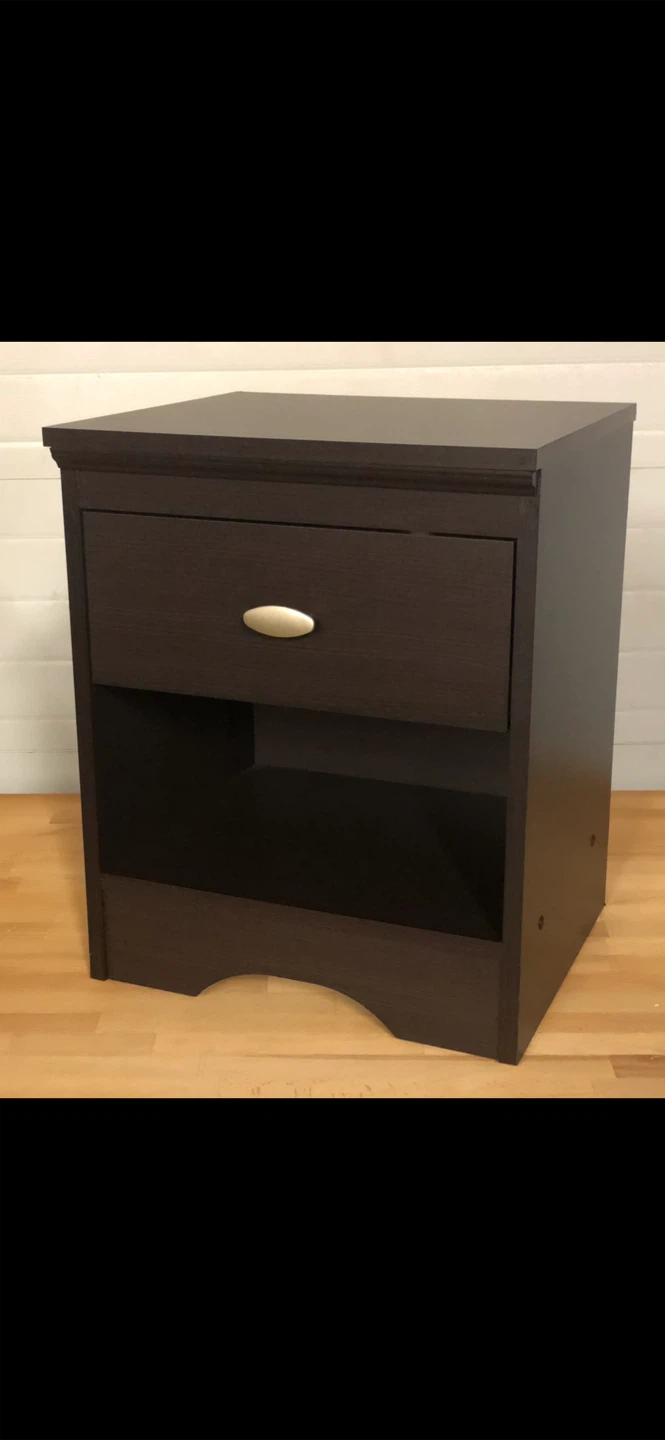 Dark Brown Nightstand with Drawer and Shelf