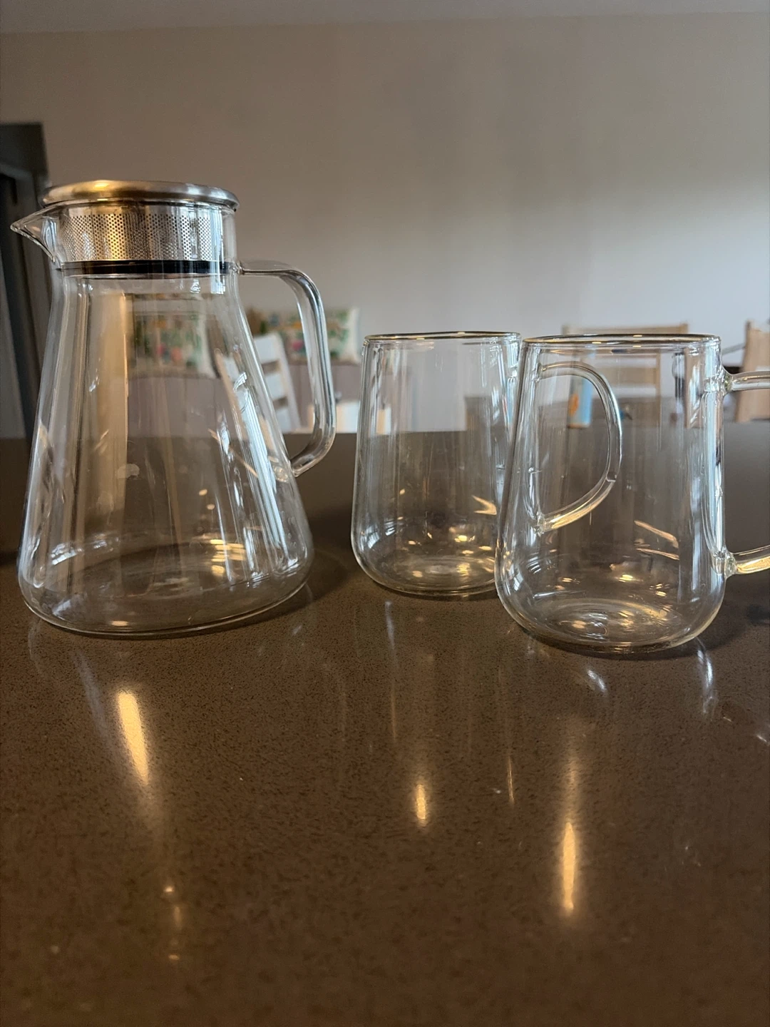 Glass Teapot and 2 Mugs Set