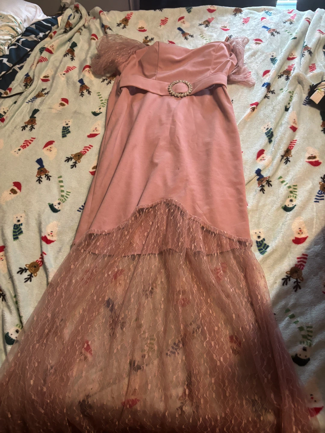 Pink Lace Trimmed Maxi Dress