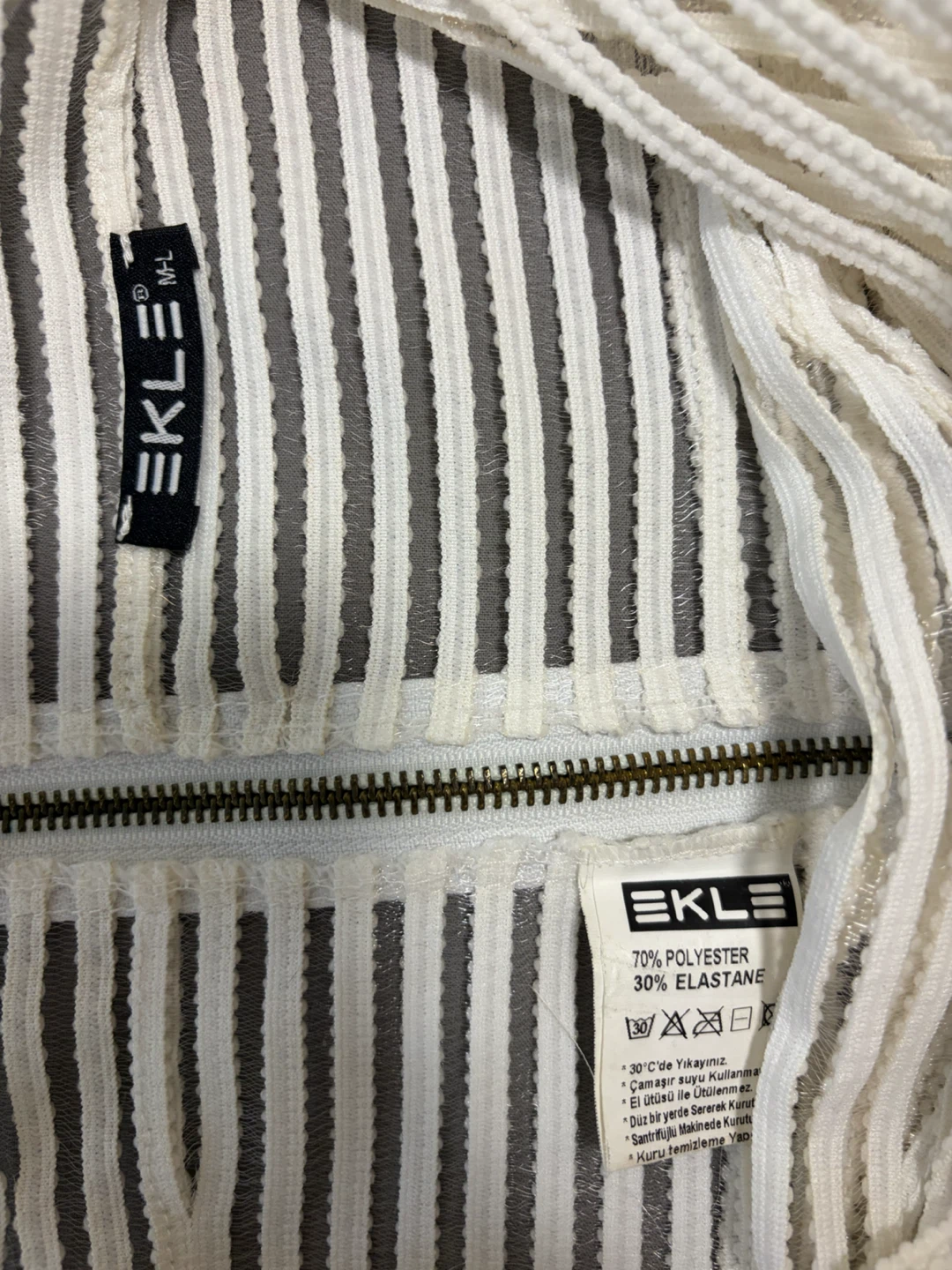 EKLE White Striped Ribbed Bodycon Dress with Zipper - photo 2