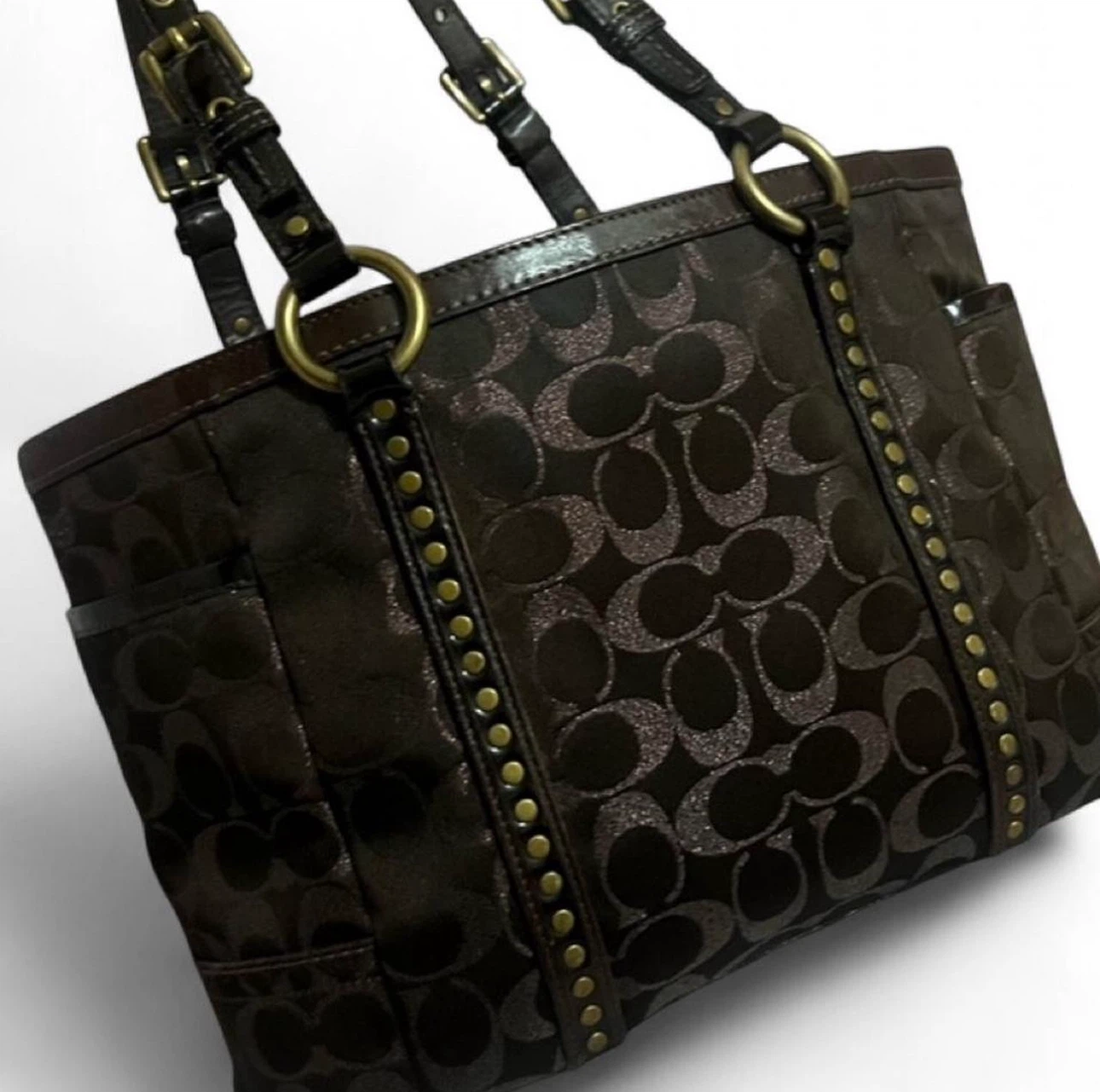 Coach Signature Studded Chocolate Tote Bag - photo 2