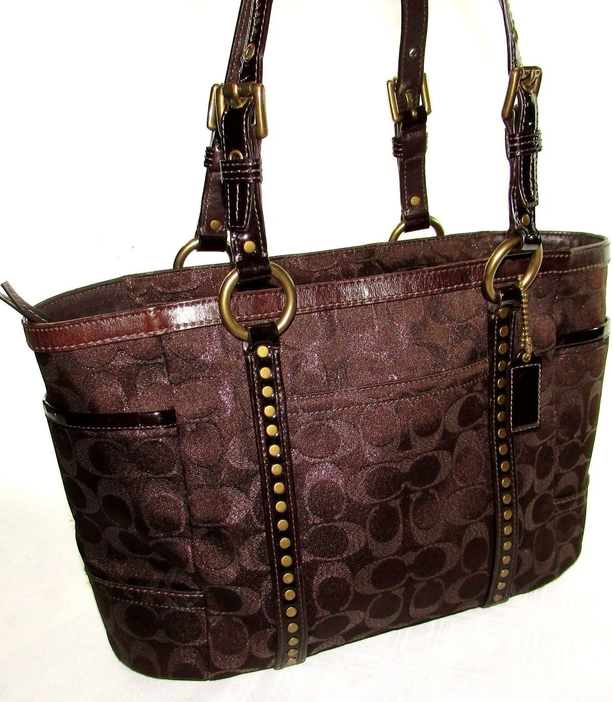 Coach Signature Studded Chocolate Tote Bag - photo 4