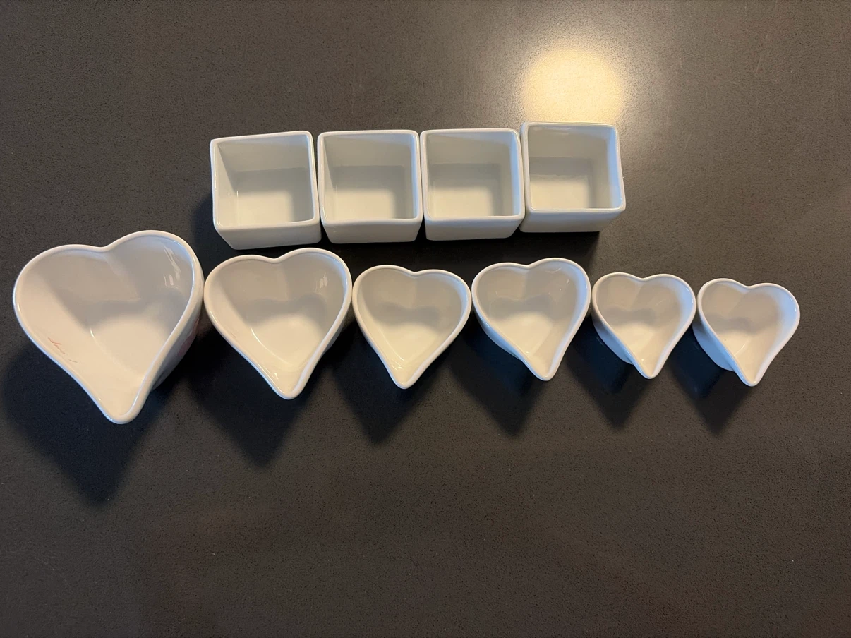 Set of White Heart and Square sauce bowl