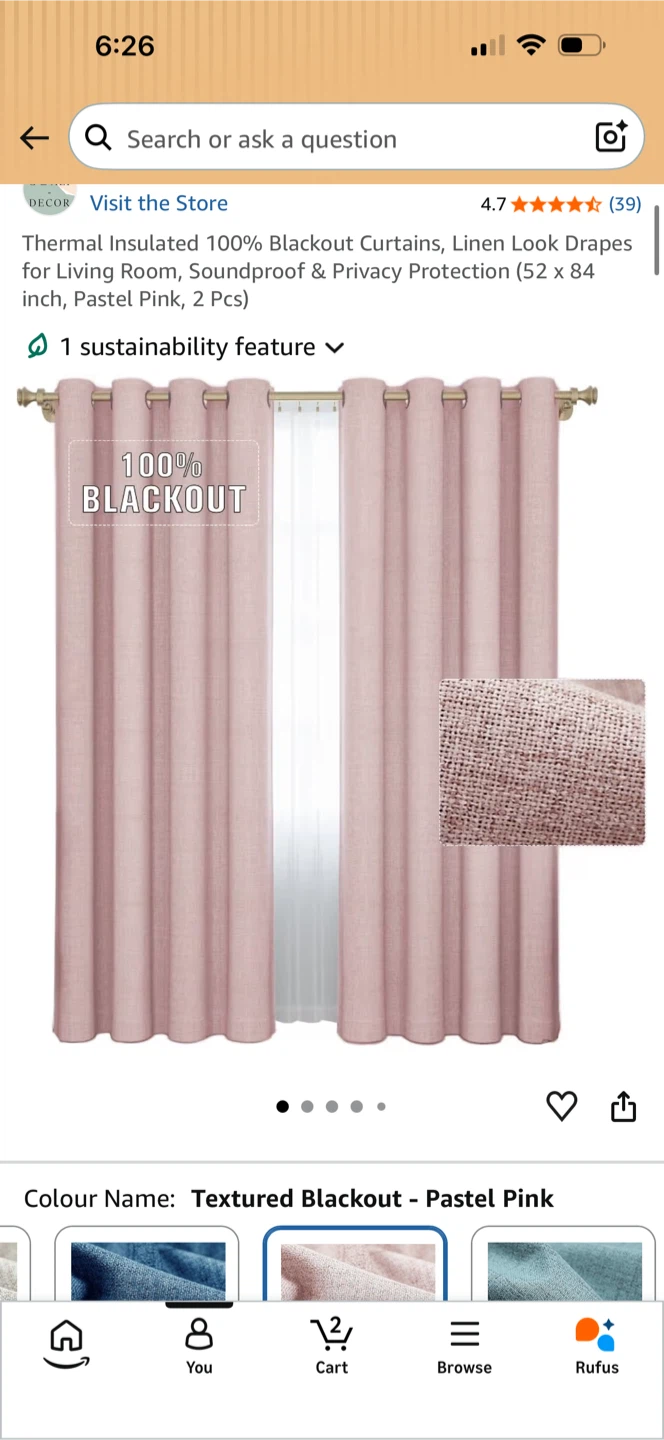 Pastel Pink 100% Blackout Curtains (52 x 84 inch, 2 Pcs)