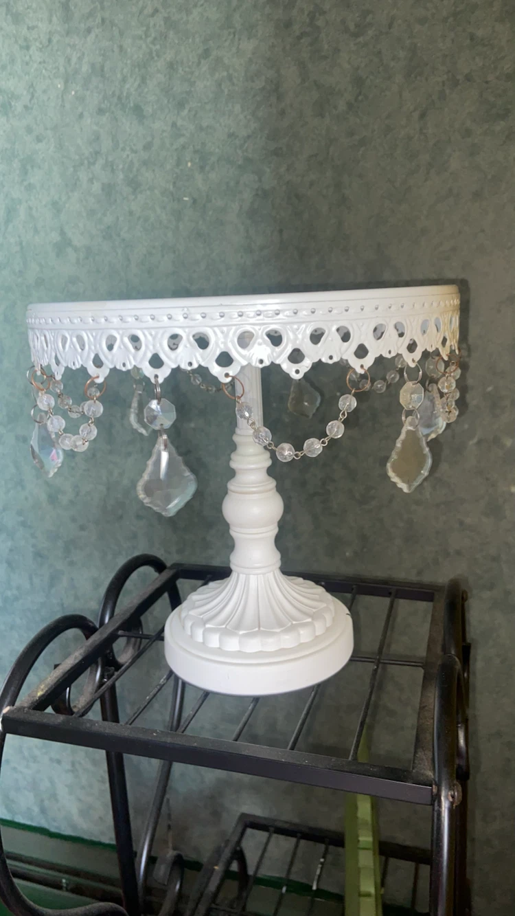 White decorative cake stand with crystals