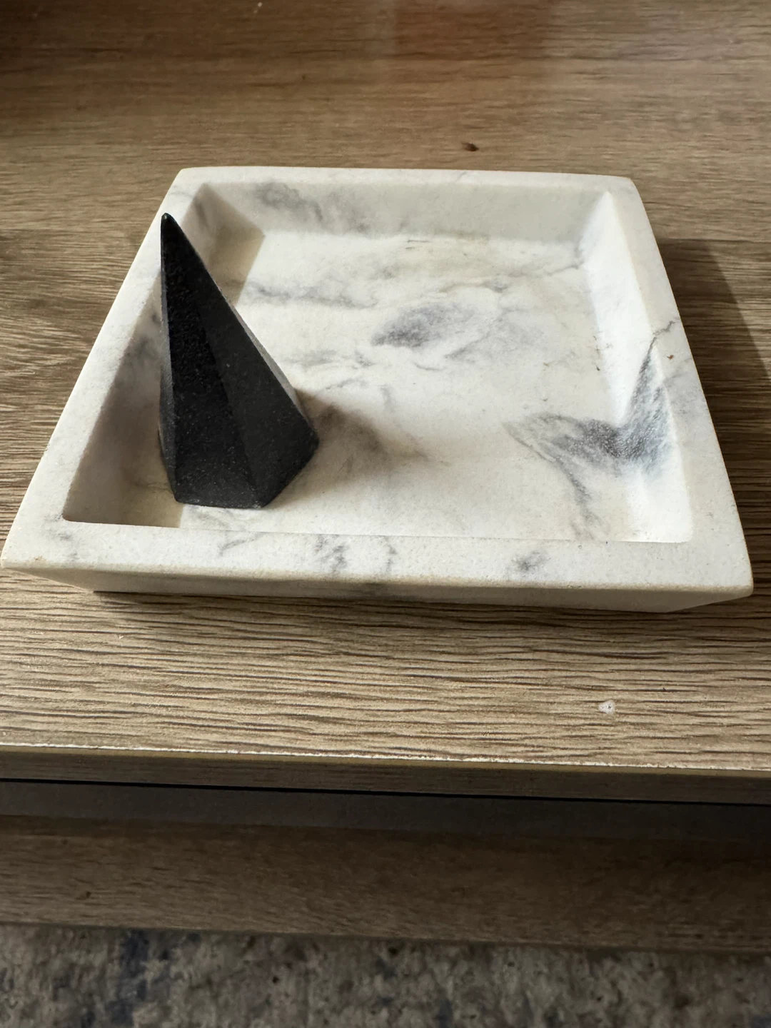 Marble Ring Holder Dish with Black Pyramid