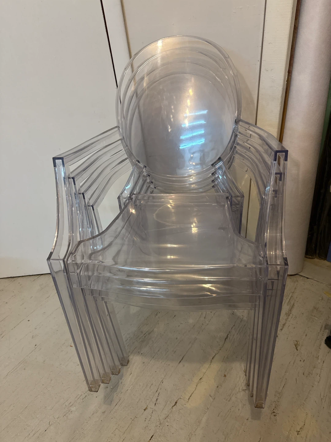 4 Phillip Starck style Louis XIV ghost armchairs