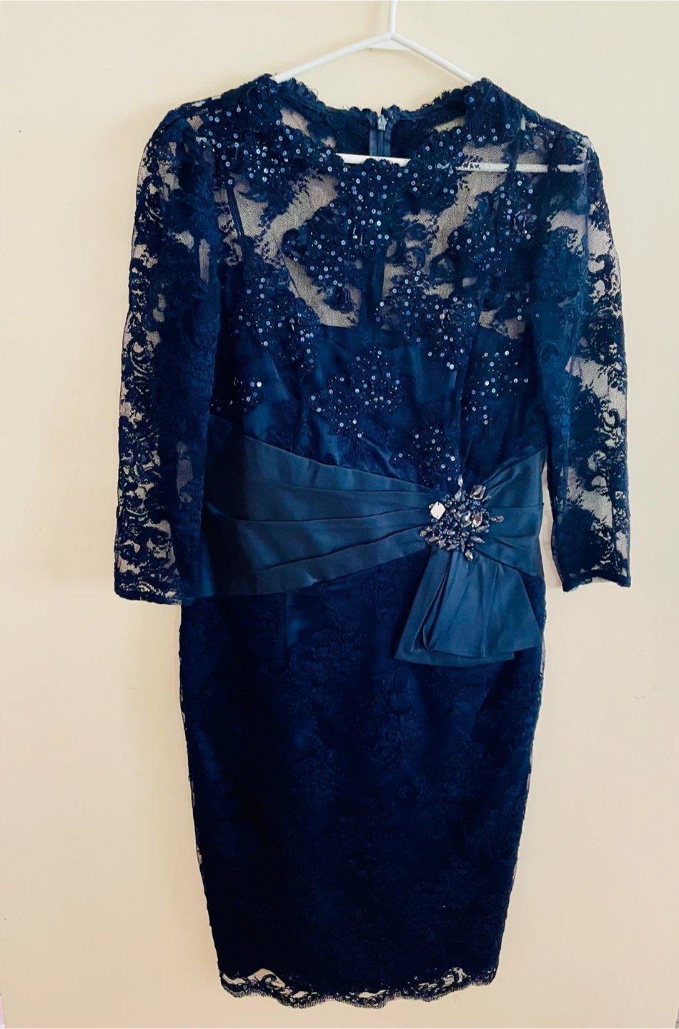 Navy Blue Lace Dress with Sequins
