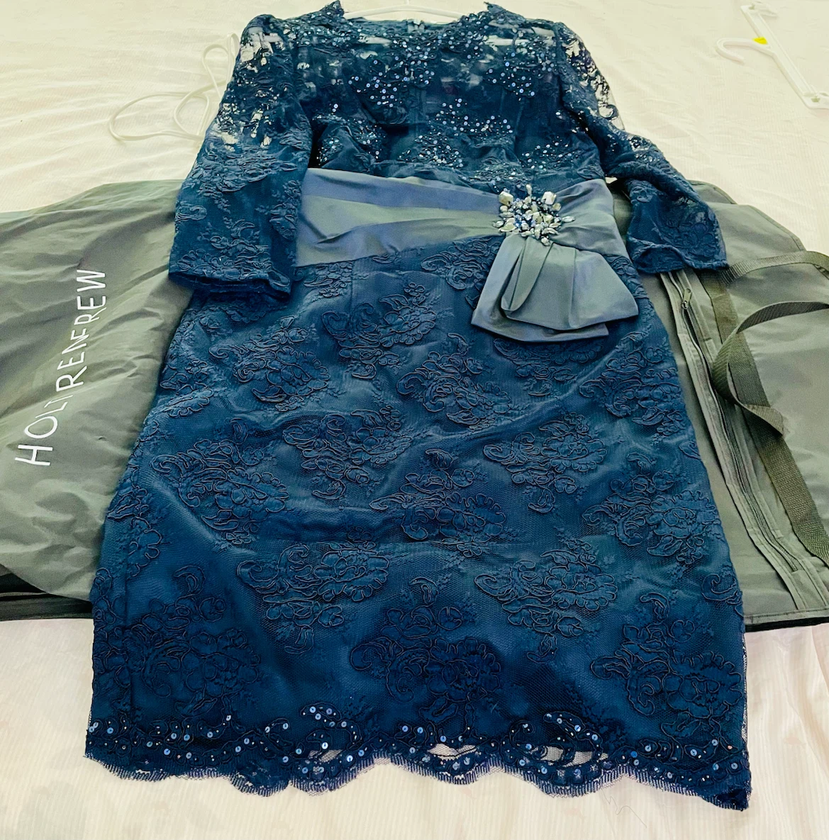 Navy Blue Lace Dress with Sequins - photo 3