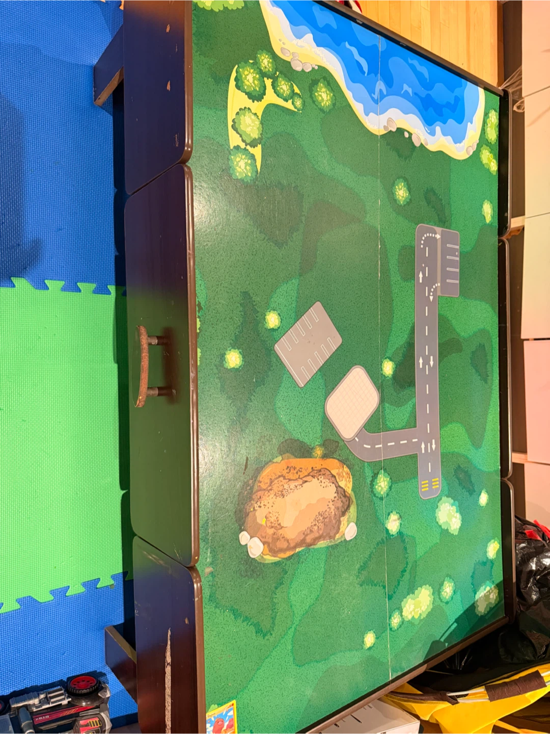 Wooden Train Set Table with Play Mat