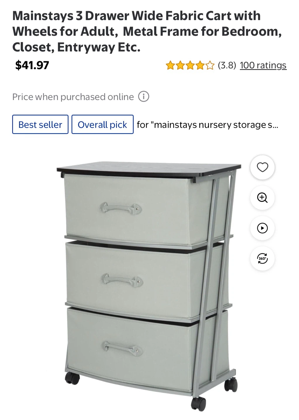 Mainstays 3 Drawer Fabric Storage - photo 2