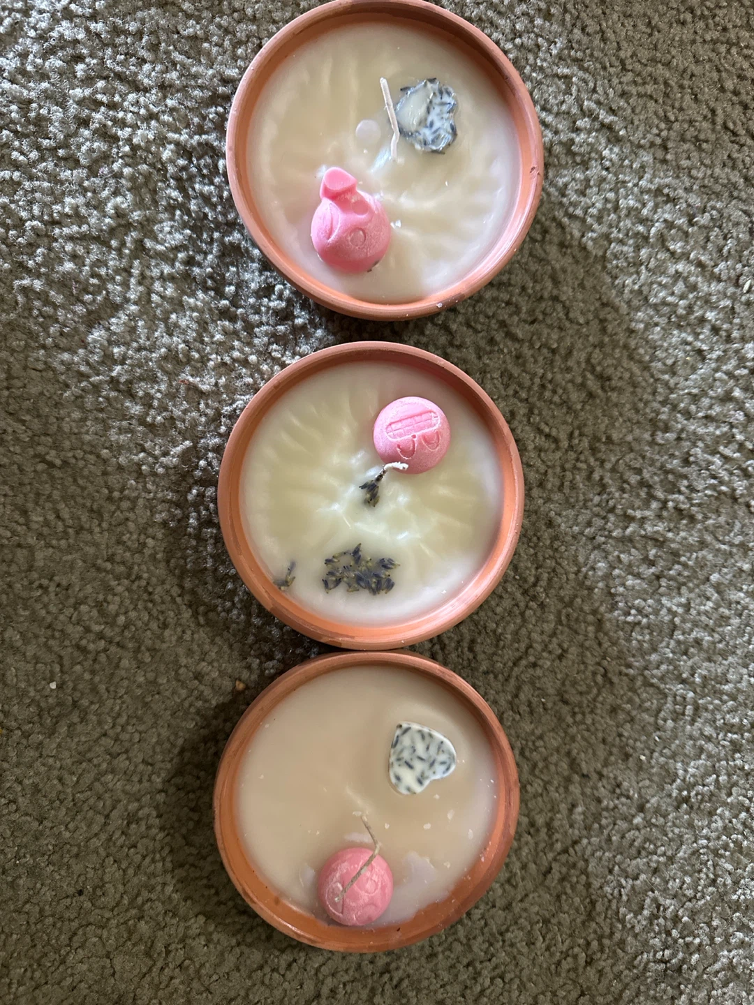 Handmade Ceramic Pot Candles with Pink Charms