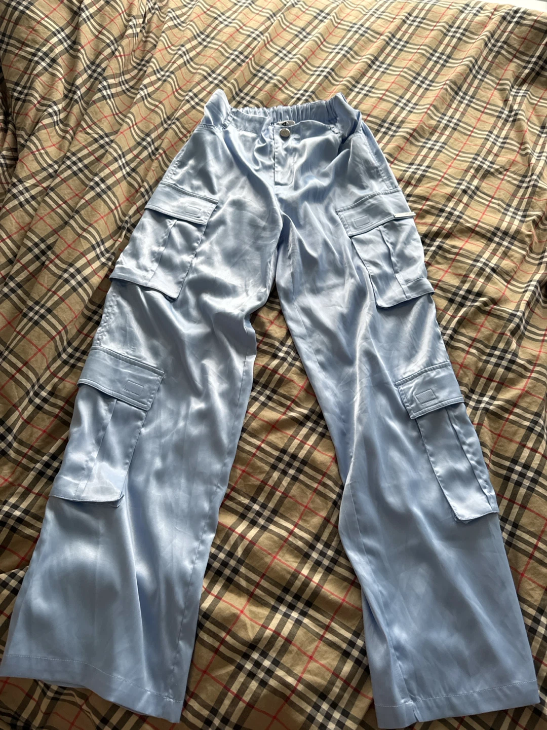 4MUGGLE Blue Satin Cargo Pants Size M