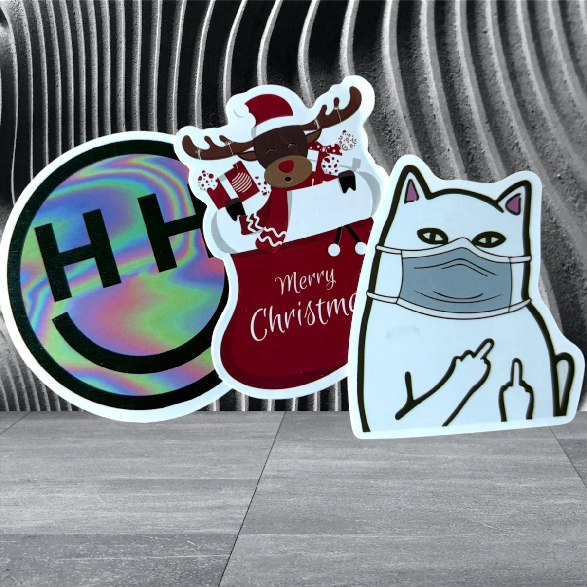 Sticker Pack - Smiley Face, Christmas Stocking, Cat with Mask
