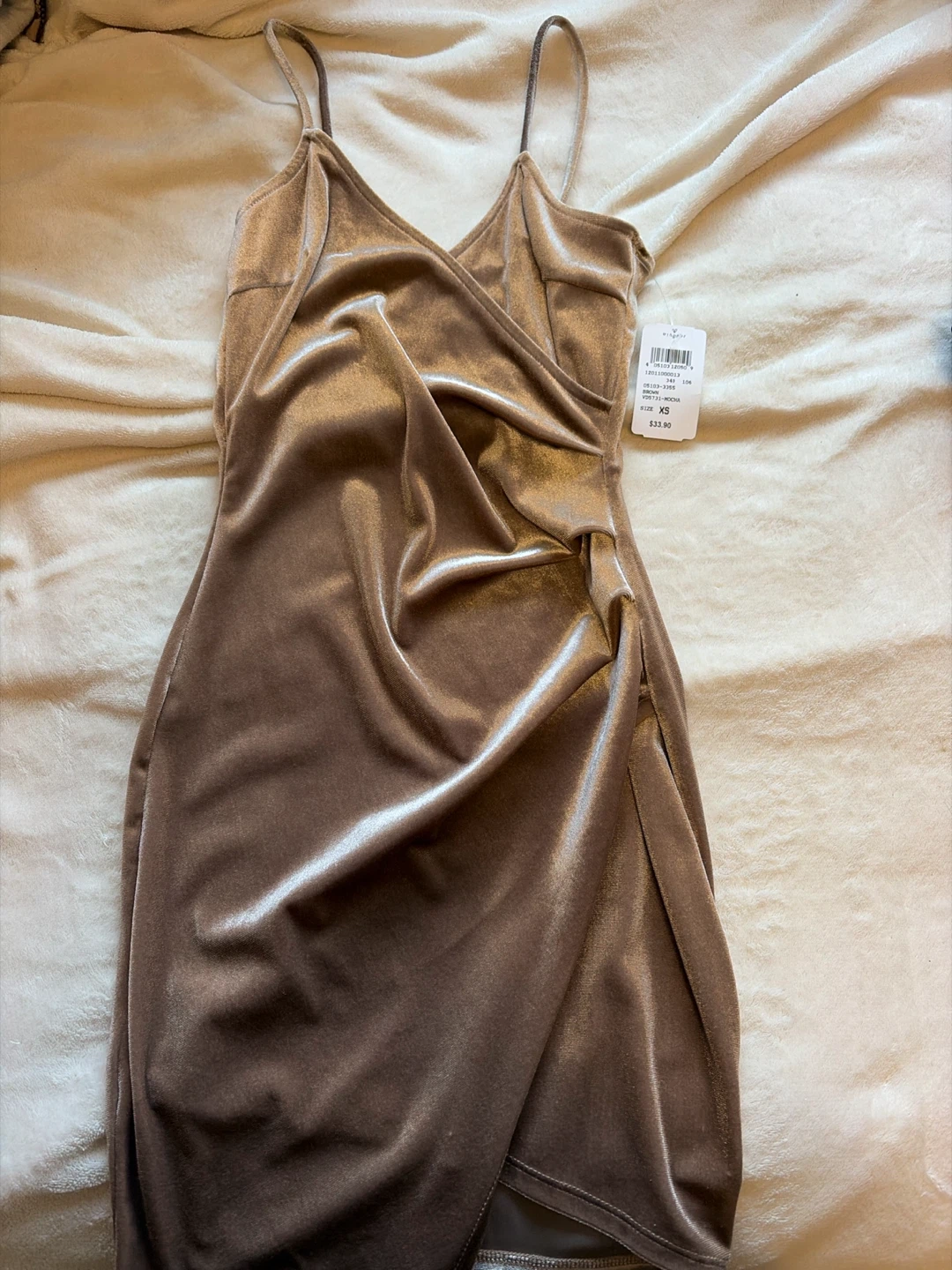 Windsor Velvet Ruched Mini Dress - Brown XS