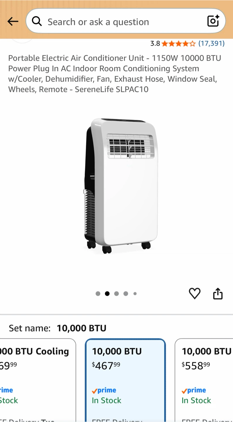 SereneLife Portable Electric Air Conditioner - 10000 BTU