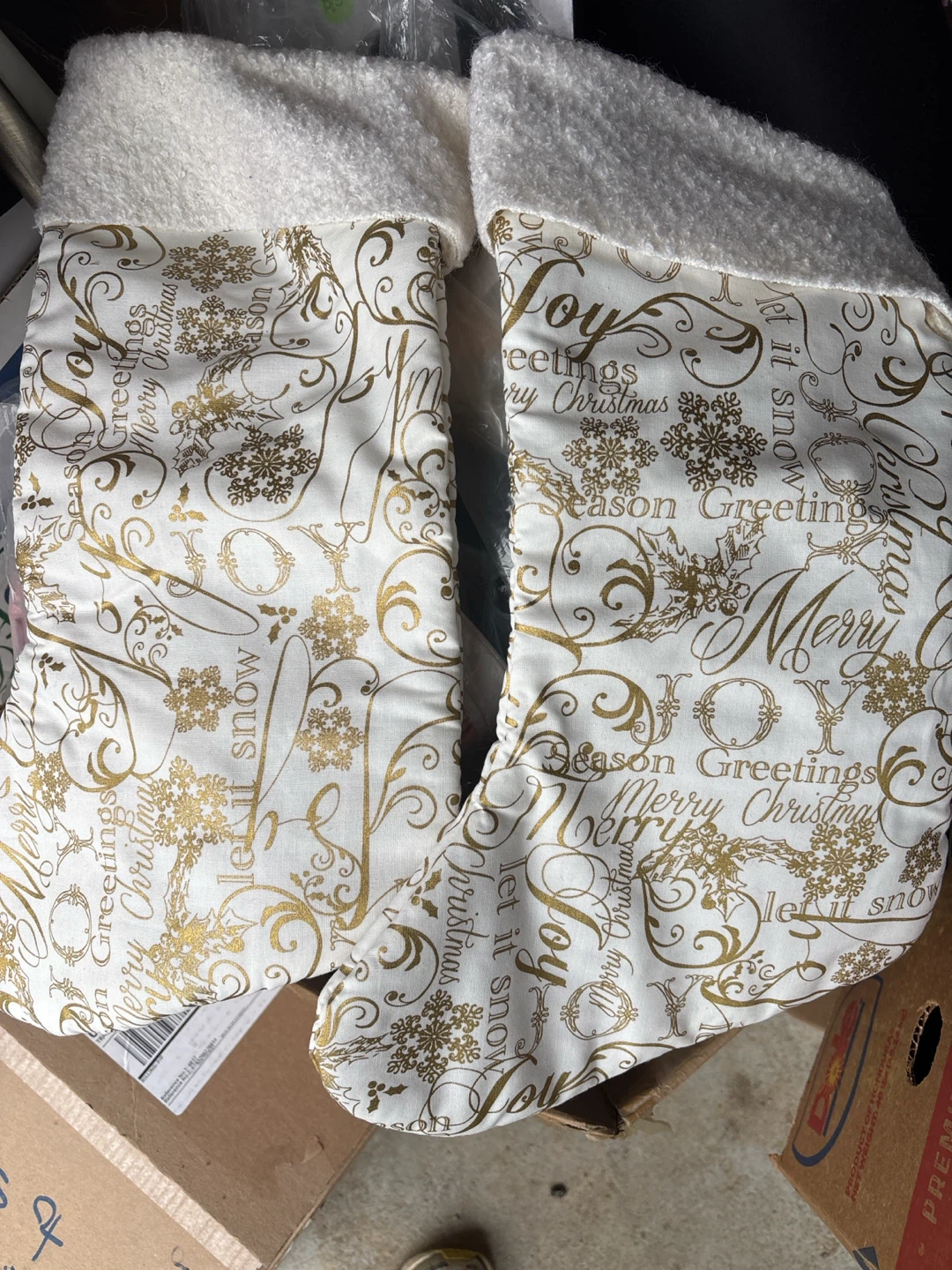 Christmas Stockings Set (2) White Gold Merry Christmas