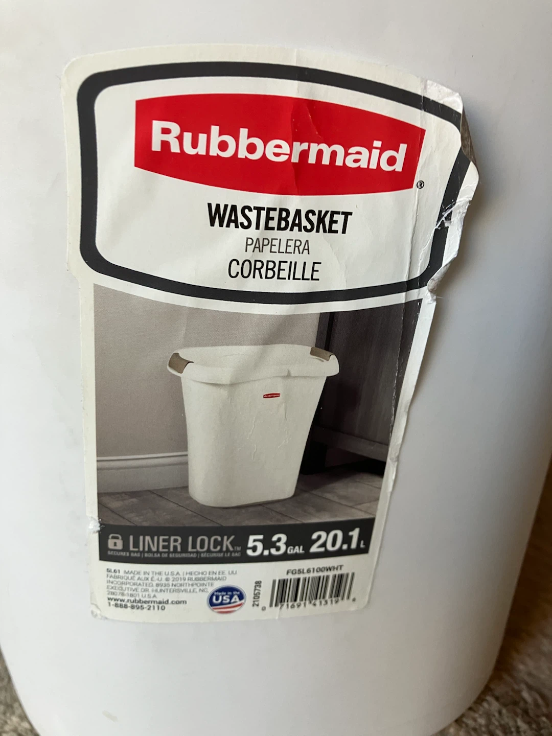 Rubbermaid Wastebasket 5.3 Gallon White - photo 4