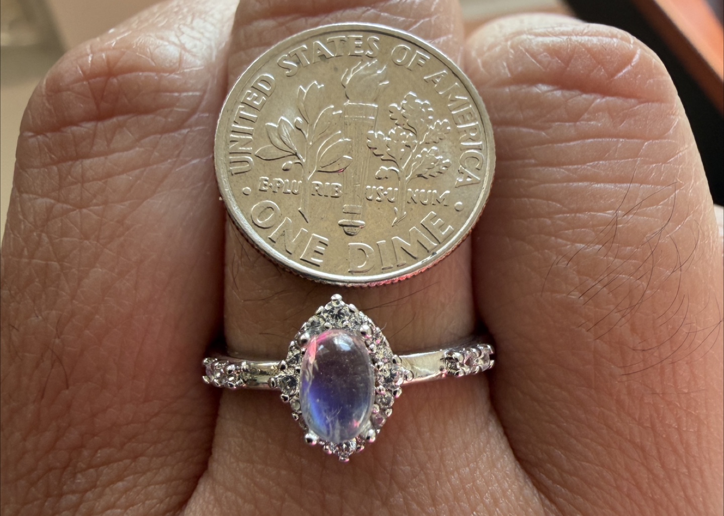 Oval Moonstone Ring with Pave Accents