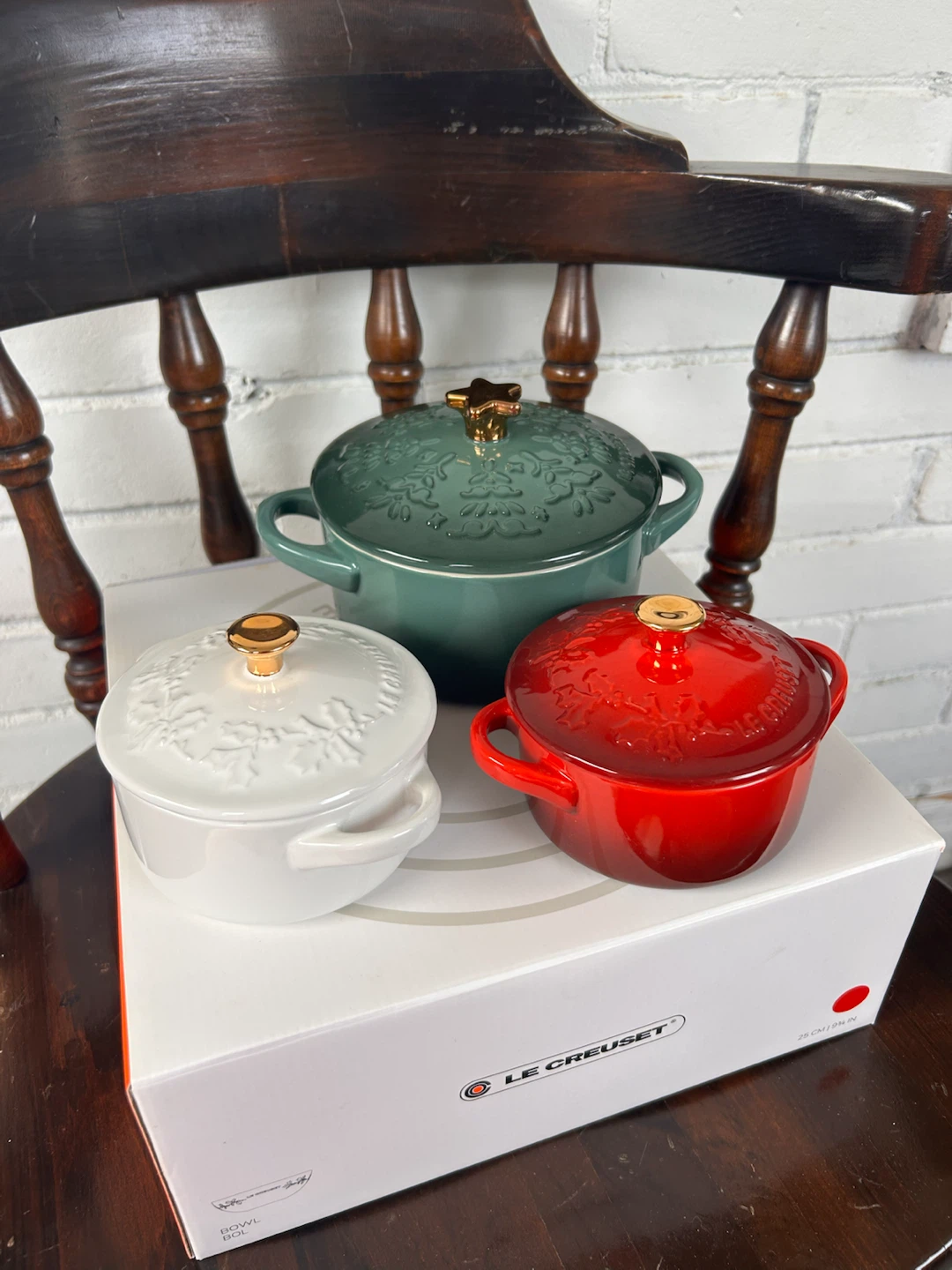 Le Creuset Stoneware Mini Cocottes Set - Red, Green, White