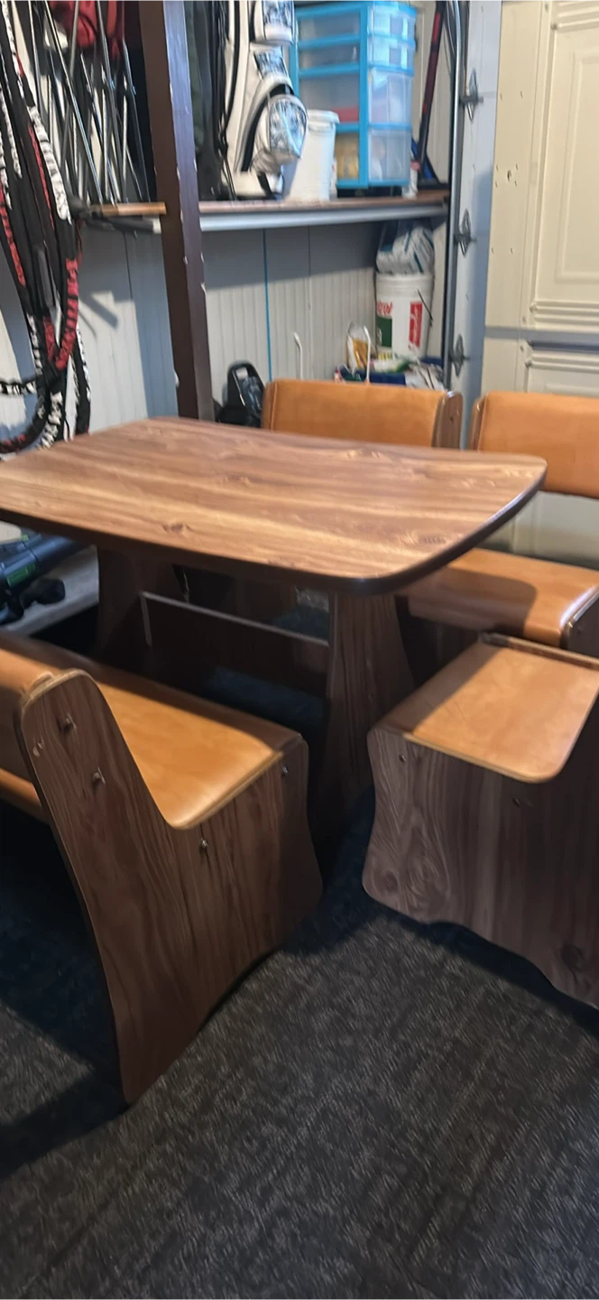 Wooden Booth Dining Set with Faux Leather Seats