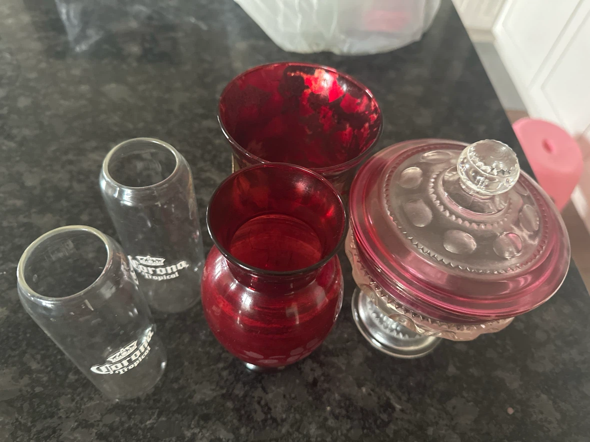 Corona Tropical Glasses & Red Vases