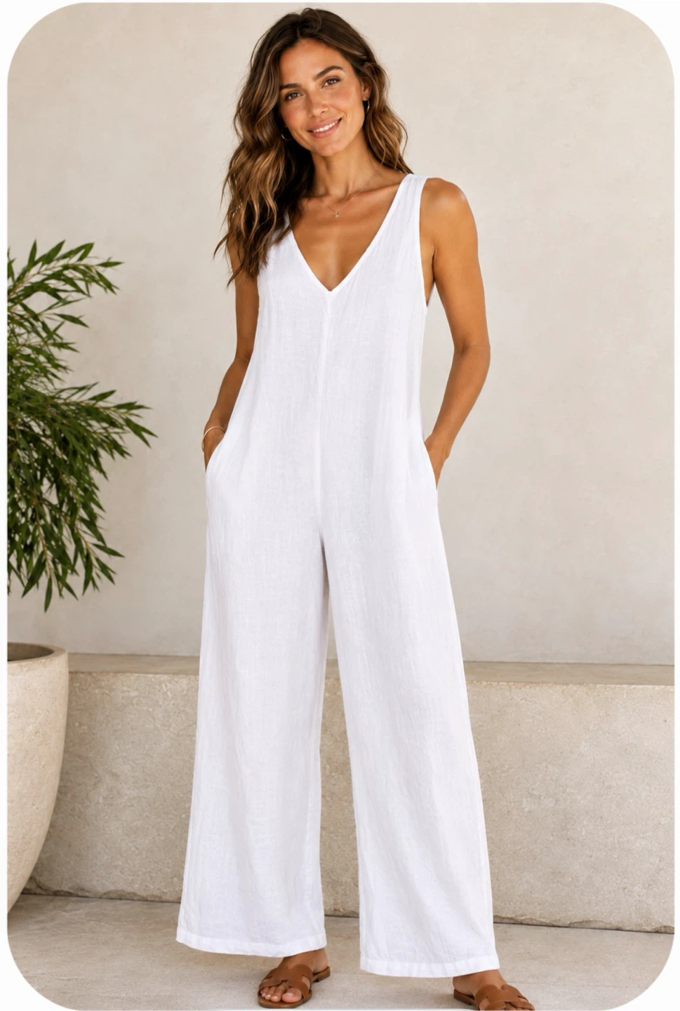 Cynthia Rowley White Linen Blend Jumpsuit