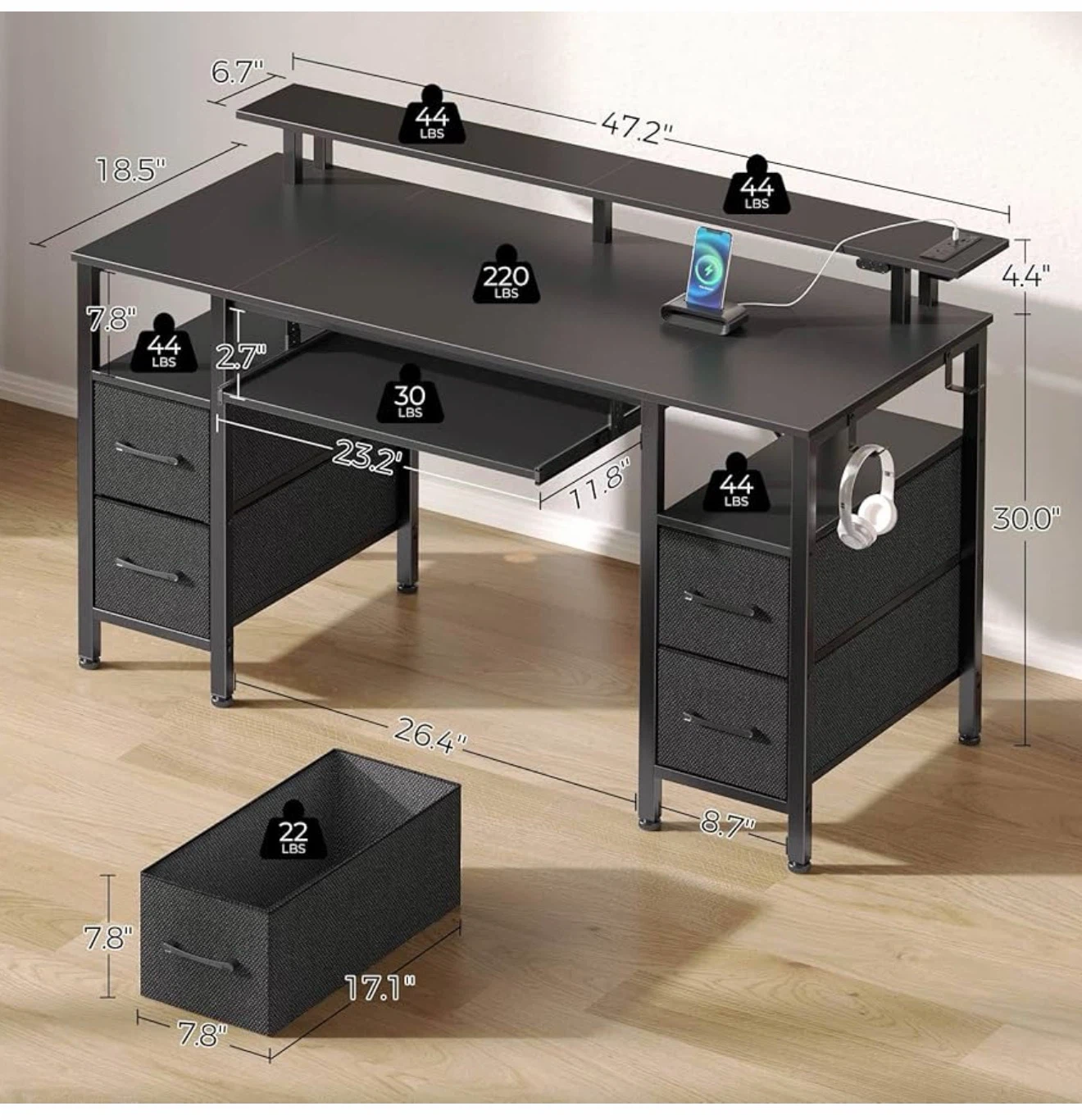 Gaming Desk with Shelving and Drawers - photo 2