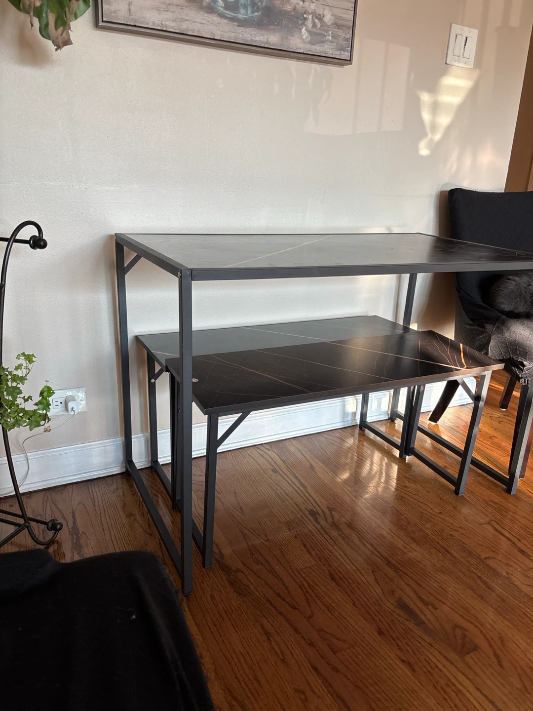 Black Marble Finish Console Table with Shelf