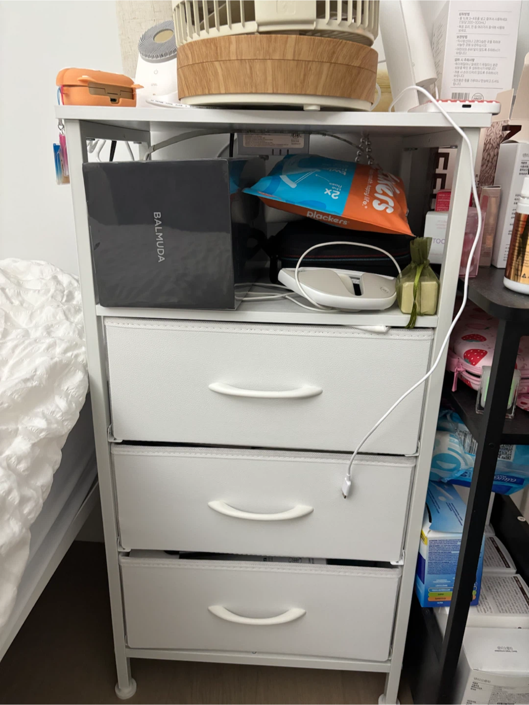 White Nightstand with 3 Drawers and LED Light - photo 2