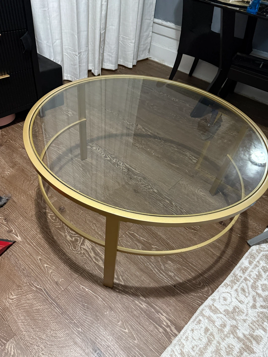Oval Glass Coffee Table with Gold Frame - photo 2