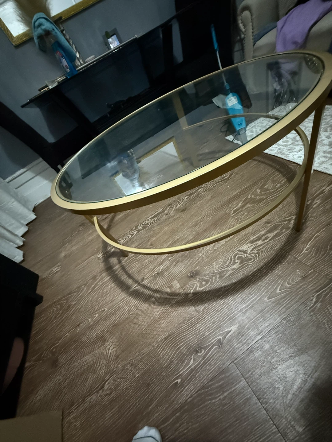 Oval Glass Coffee Table with Gold Frame - photo 3
