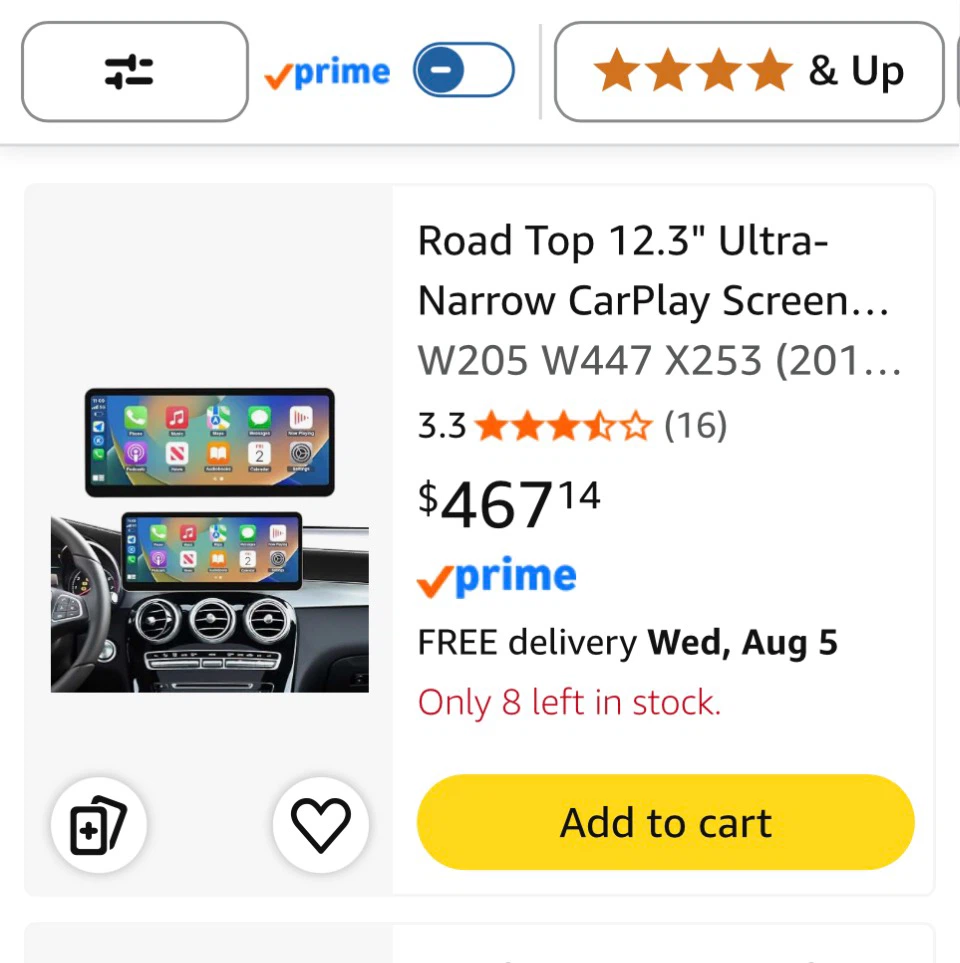 Road Top 12.3" CarPlay Screen for Mercedes Benz W205 W447 X253