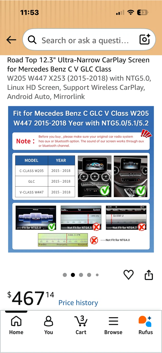 Road Top 12.3" CarPlay Screen for Mercedes Benz W205 W447 X253 - photo 2