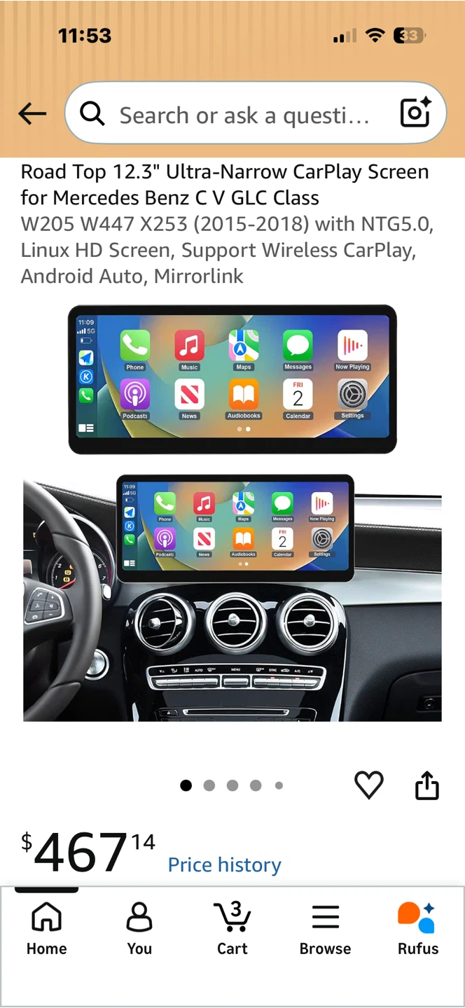 Road Top 12.3" CarPlay Screen for Mercedes Benz W205 W447 X253 - photo 3