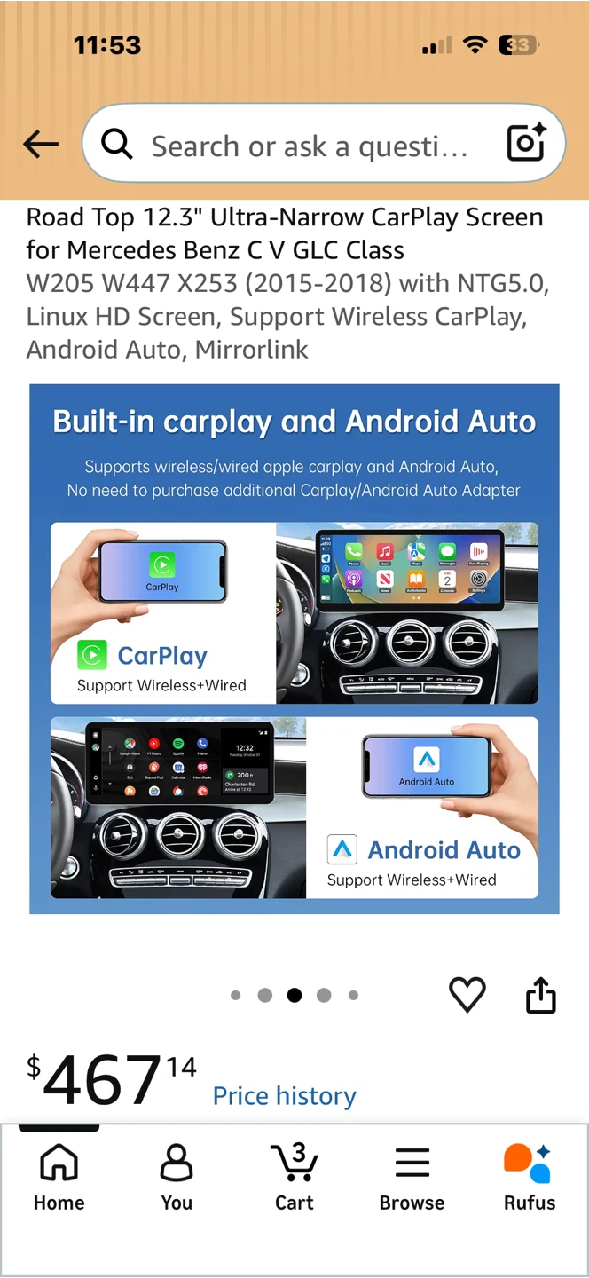 Road Top 12.3" CarPlay Screen for Mercedes Benz W205 W447 X253 - photo 4