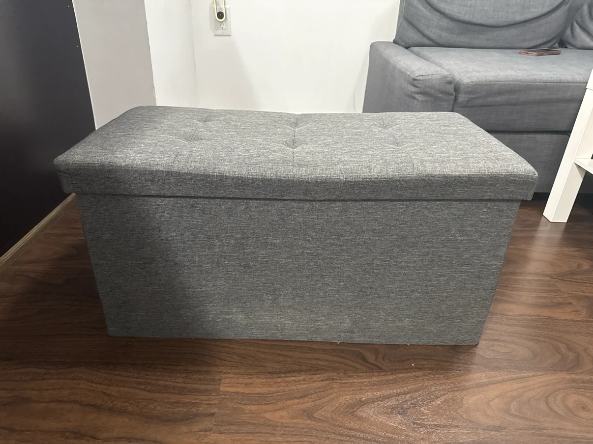 Grey Fabric Storage Ottoman Bench