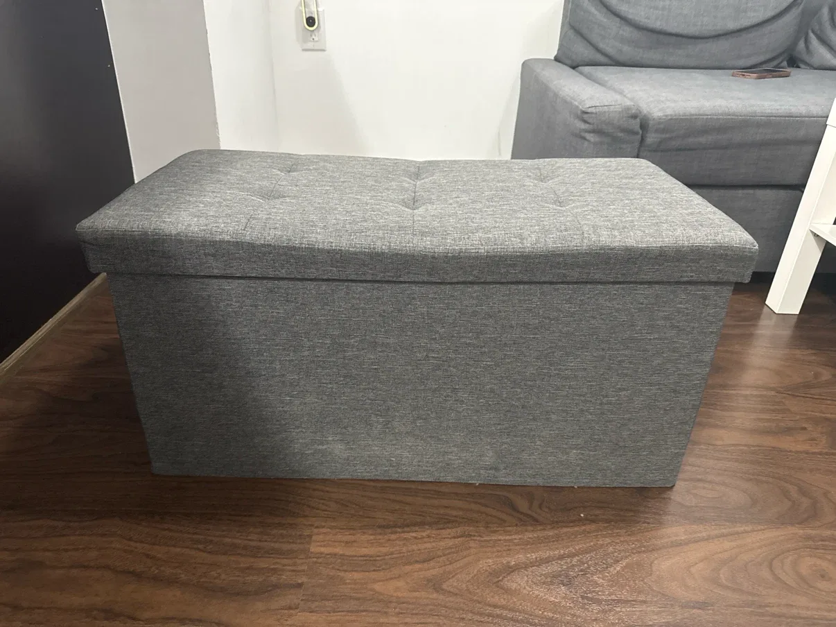 Grey Fabric Storage Ottoman Bench