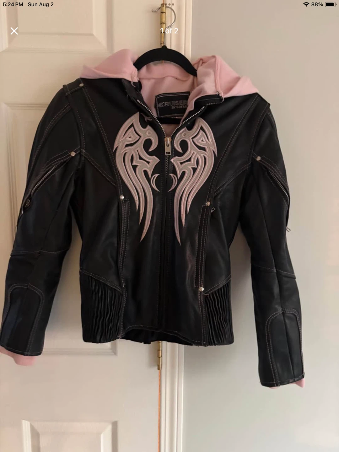 Cruiser by Sofra Leather Jacket with Pink Hoodie